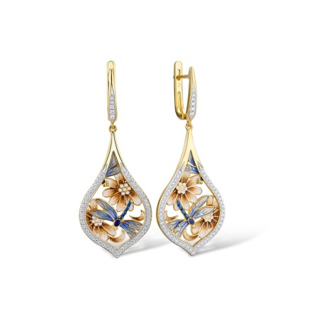 Sterling Silver w/ IONIC YELLOW PLATING Earrings Enamel,White Cubic Zirconia (E314121ENASP925)