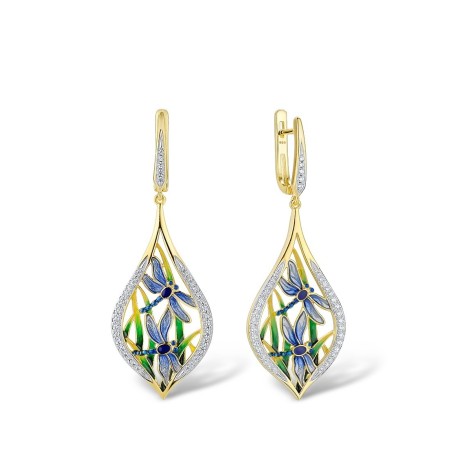 Sterling Silver w/ IONIC YELLOW PLATING Earrings Enamel,White Cubic Zirconia (E314122ENASP925)