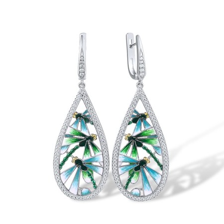 Sterling Silver w/ IONIC YELLOW PLATING Earrings Enamel,White Cubic Zirconia (E314123ENASP925)