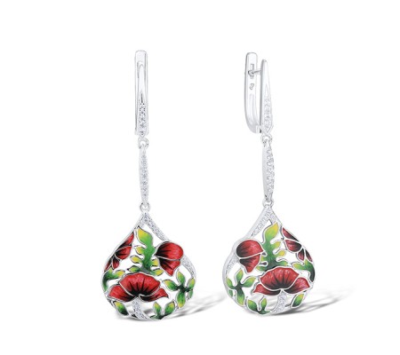 Sterling Silver Earrings Enamel,White Cubic Zirconia (E314125ENASL925)