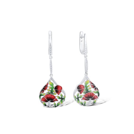 Sterling Silver Earrings Enamel,White Cubic Zirconia (E314125ENASL925)