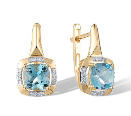 14KYW Earrings Blue Topaz (Swiss Blue),Diamond (E314144BLT14KYW)
