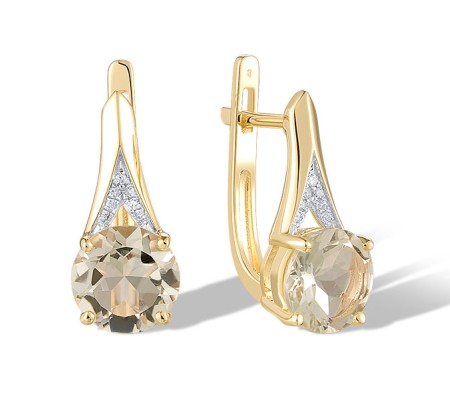 14KYW Earrings Diamond,Prasiolite (Green Amethyst) (E314151GAM14KYW)