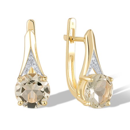 14KYW Earrings Diamond,Prasiolite (Green Amethyst) (E314151GAM14KYW)