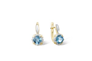 14KYW Earrings Blue Topaz (Swiss Blue),Diamond (E314155BLT14KYW)