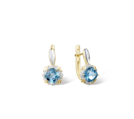 14KYW Earrings Blue Topaz (Swiss Blue),Diamond (E314155BLT14KYW)