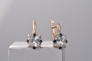 14KRW Earrings Diamond,London Blue Topaz,Blue Topaz (Sky Blue) (E314157BLK14KRW)