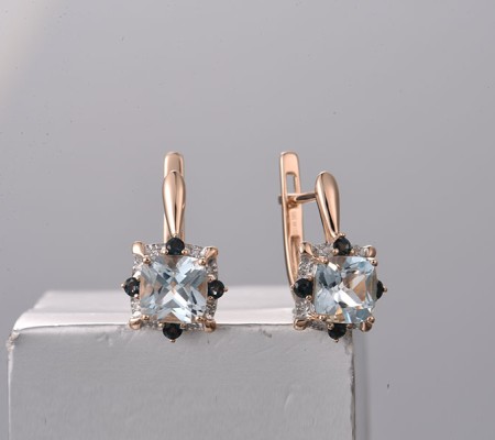 14KRW Earrings Diamond,London Blue Topaz,Blue Topaz (Sky Blue) (E314157BLK14KRW)