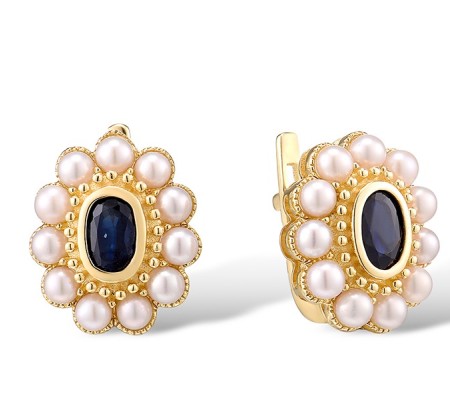 14KY Earrings Blue Sapphire,Fresh Water White Pearl (E314198PSA14KY)