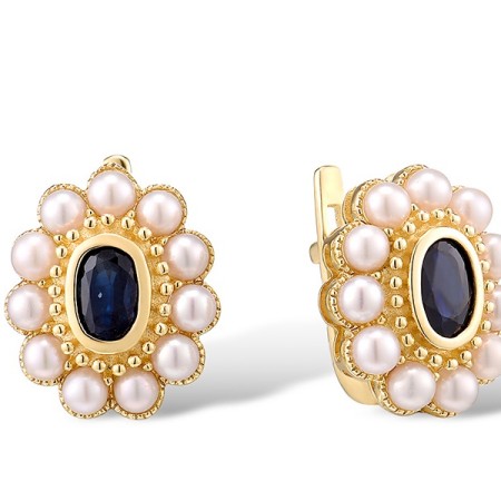 14KY Earrings Blue Sapphire,Fresh Water White Pearl (E314198PSA14KY)