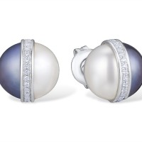 14KW Earrings Black Fresh Water Cultured Pearl,Diamond,Fresh Water White Pearl (E314235BPW14KW)