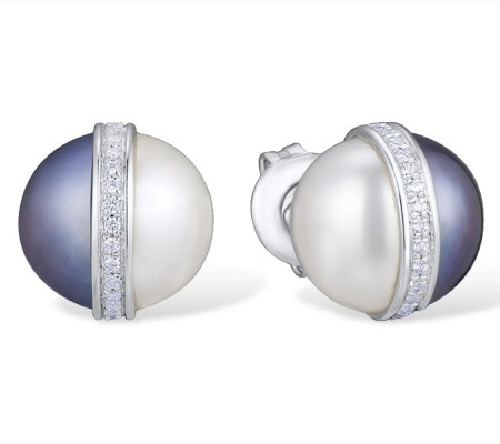 14KW Earrings Black Fresh Water Cultured Pearl,Diamond,Fresh Water White Pearl (E314235BPW14KW)