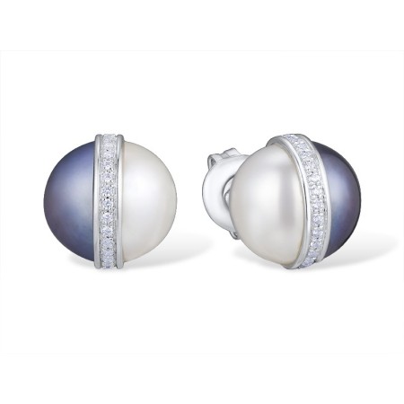 14KW Earrings Black Fresh Water Cultured Pearl,Diamond,Fresh Water White Pearl (E314235BPW14KW)