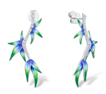 Sterling Silver Earrings Enamel,White Cubic Zirconia (E314304ENASL925)