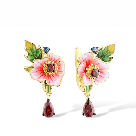 Sterling Silver w/ Yellow Black Plating Earrings Blue Spinel,Enamel,Garnet Cubic Zirconia (E314391ENASC925)