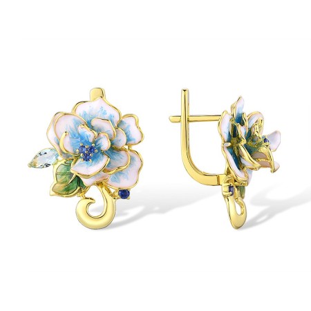 Sterling Silver w/ Yellow Plating Earrings Blue Glass,Blue Nano Cubic Zirconia,Enamel (E314392AENASY925)