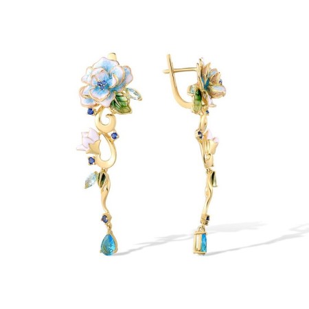 Sterling Silver w/ Yellow Plating Earrings Blue Glass,Blue Nano Cubic Zirconia,Enamel (E314392ENASY925)