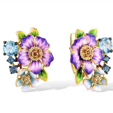 Sterling Silver w/ Yellow Black Plating Earrings Blue Glass,Blue Spinel,Enamel,Yellow Nano Cubic Zirconia (Ci (E314393AENASC925)