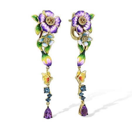 Sterling Silver w/ Yellow Black Plating Earrings Blue Spinel,Enamel,Purple Glass,Yellow Nano Cubic Zirconia (Ci (E314393ENASC925)