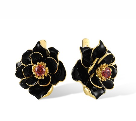 Sterling Silver w/ Yellow Plating Earrings Enamel,Garnet Cubic Zirconia (E314402ENA3SY925)