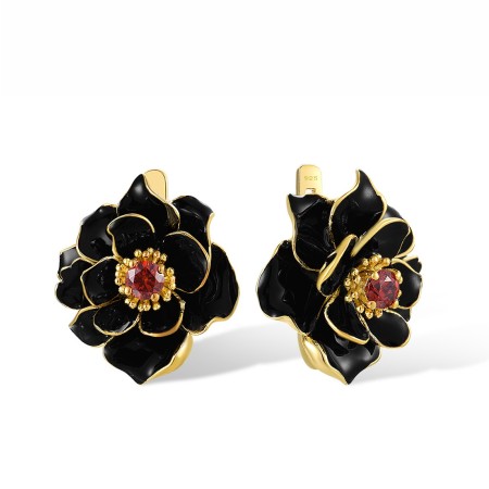 Sterling Silver w/ Yellow Plating Earrings Enamel,Garnet Cubic Zirconia (E314402ENA3SY925)