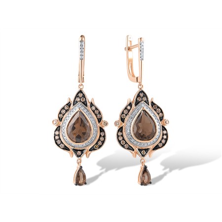 14KRWB Earrings Brown Diamond,Diamond,Smoky Quartz (E314513BSQ14KRWB)