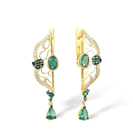 Sterling Silver w/ Yellow Black Plating Earrings Enamel,Green Spinel,White Cubic Zirconia (E314521ENASC925)