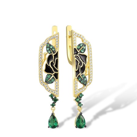 Sterling Silver w/ Yellow Black Plating Earrings Enamel,Green Spinel,White Cubic Zirconia (E314524ENASC925)