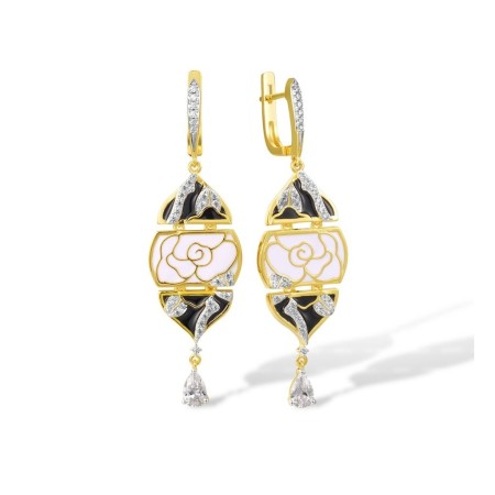 Sterling Silver w/ IONIC YELLOW PLATING Earrings Enamel,White Cubic Zirconia (E314528ENASP925)