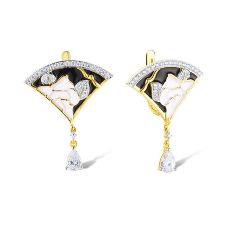 Sterling Silver w/ IONIC YELLOW PLATING Earrings Enamel,White Cubic Zirconia (E314529ENASP925)