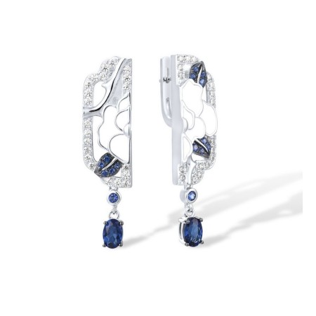 Sterling Silver w/ Black White Plating Earrings Blue Glass,Blue Nano Cubic Zirconia,Enamel,White Cubic Zirconia (E314530ENASK925)