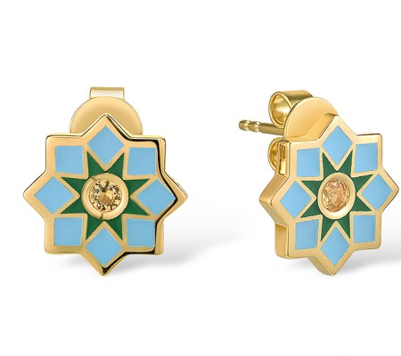 Sterling Silver w/ Yellow Plating Earrings Enamel,Yellow Nano Cubic Zirconia (Ci (E314788ENASY925)