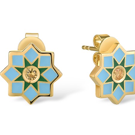 Sterling Silver w/ Yellow Plating Earrings Enamel,Yellow Nano Cubic Zirconia (Ci (E314788ENASY925)