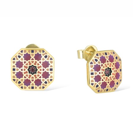 Sterling Silver w/ Yellow Black Plating Earrings Enamel,Garnet Cubic Zirconia (E314791ENASC925)