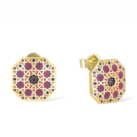 Sterling Silver w/ Yellow Black Plating Earrings Enamel,Garnet Cubic Zirconia (E314791ENASC925)