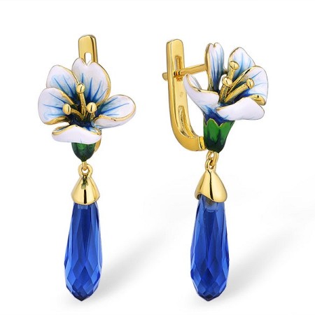 Sterling Silver w/ Yellow Plating Earrings Blue Glass,Enamel (E314953ENASY925)