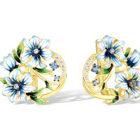 Sterling Silver w/ Yellow Black Plating Earrings Blue Spinel,Enamel,White Cubic Zirconia (E314970BENASC925)