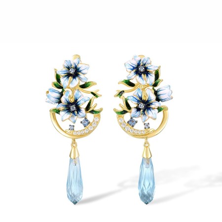 Sterling Silver w/ Yellow Black Plating Earrings Blue Glass,Blue Spinel,Enamel,White Cubic Zirconia (E314970ENA1SC925)