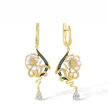 Sterling Silver w/ Yellow Black Plating Earrings Enamel,Green Spinel,White Cubic Zirconia (E314974ENASC925)