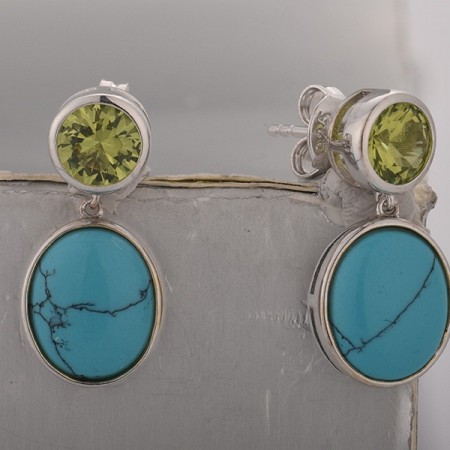 Sterling Silver Earrings Created Blue Turquoise,Green Nano Cubic Zirconia (Per (E315040GNCSL925)
