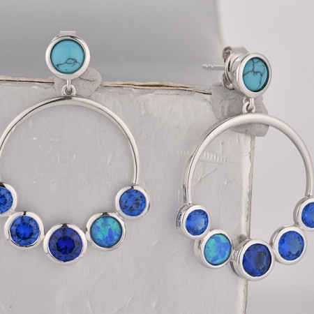Sterling Silver Earrings Blue Spinel,Created Blue Opal,Created Blue Turquoise (E315041BSCOSL925)