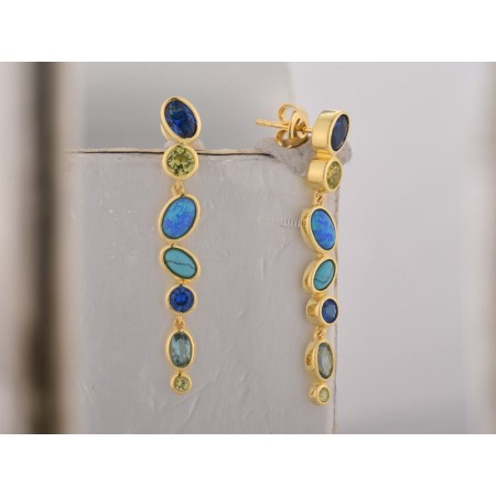 Sterling Silver w/ Yellow Plating Earrings Blue Spinel,Created Blue Opal,Created Blue Turquoise,Green Nano Cubic Zirconia (Per (E315048MULSY925)