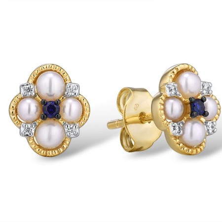 14KYWB Earrings Blue Sapphire,Diamond,Fresh Water White Pearl (E315055PSA14KYWB)