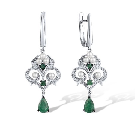 14KWB Earrings Diamond,Emerald,Fresh Water White Pearl (E315066EFP14KWB)