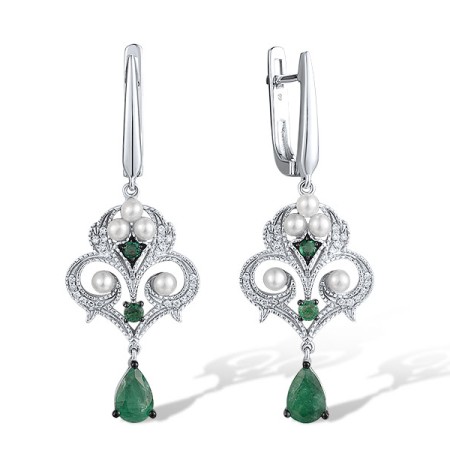 14KWB Earrings Diamond,Emerald,Fresh Water White Pearl (E315066EFP14KWB)