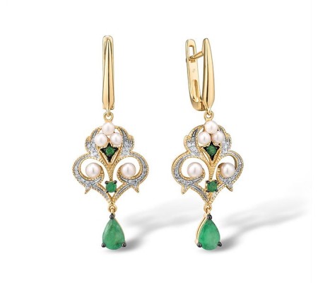 14KYWB Earrings Diamond,Emerald,Fresh Water White Pearl (E315066EFP14KYWB)