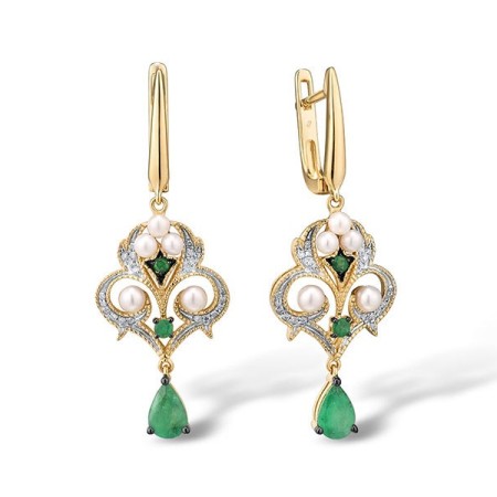 14KYWB Earrings Diamond,Emerald,Fresh Water White Pearl (E315066EFP14KYWB)