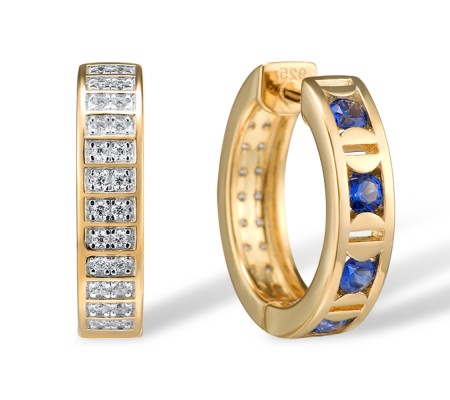 Sterling Silver w/ IONIC YELLOW PLATING Earrings Blue Nano Cubic Zirconia,White Cubic Zirconia (E315094SBZZSP925)