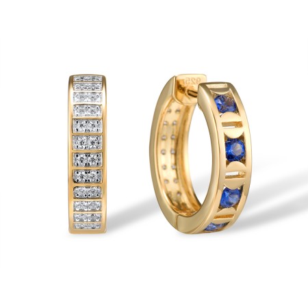 Sterling Silver w/ IONIC YELLOW PLATING Earrings Blue Nano Cubic Zirconia,White Cubic Zirconia (E315094SBZZSP925)