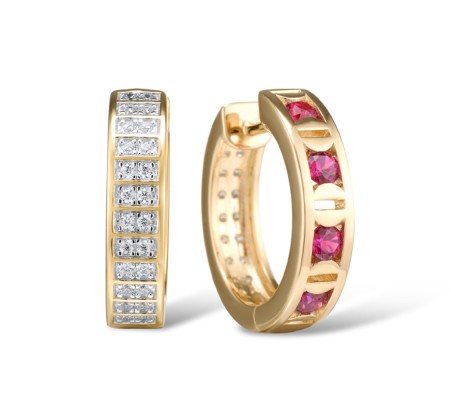 Sterling Silver w/ IONIC YELLOW PLATING Earrings Created Ruby,White Cubic Zirconia (E315094SCRZSP925)